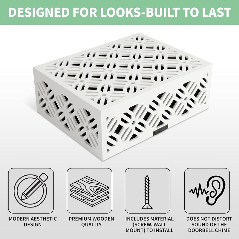 Decorhaus Doorbell Chime Cover Box Only, Modern & Decorative Covers for Indoor Chimes, Universal Fit for any Door Bell - White Aesthetic Wooden Design - Easy to Install with included Screws - Image 3